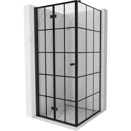 Mexen Mist-F T faltbare Duschkabine links 85 x 85 cm, schwarze Gitter, schwarz - 8A6T-085-085-70-77-L