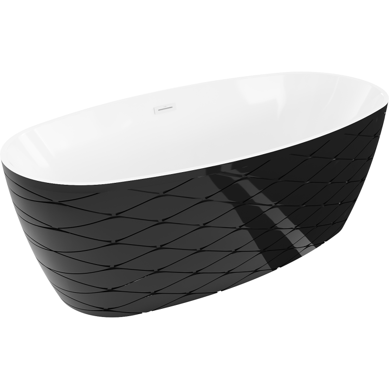Mexen Olea vrijstaande badkuip patroon 170 x 80 cm, wit/zwart, witte overloop - 52821708075-20