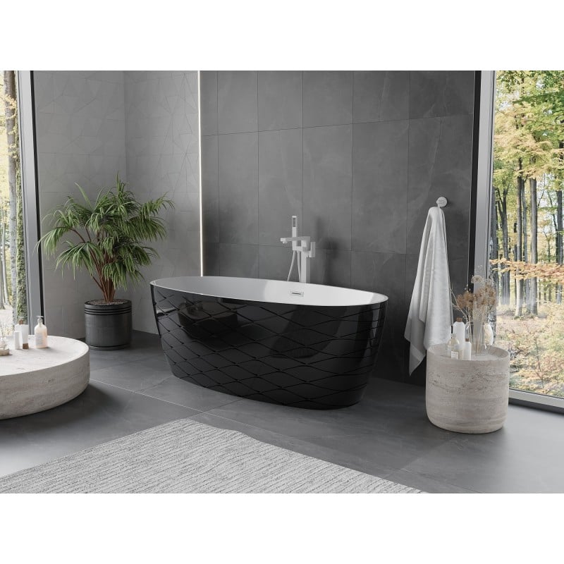 Mexen Olea freistehende Badewanne Muster 170 x 80 cm, weiß/schwarz, Überlauf weiß - 52821708075-20