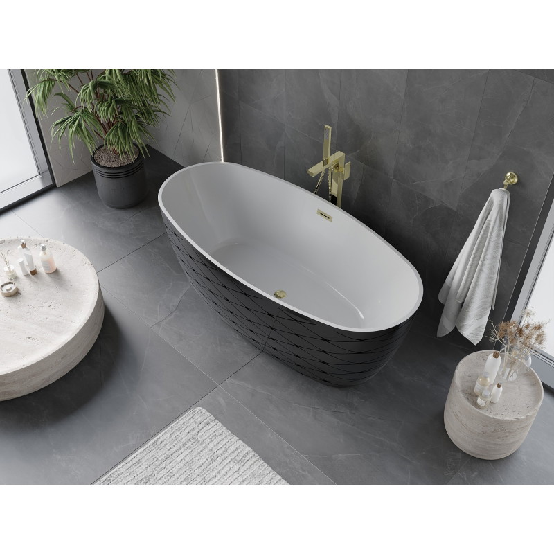 Mexen Olea wanna wolnostojąca wzór 170 x 80 cm, biała/czarna, przelew złoty - 52821708075-50