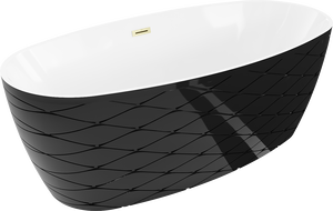 Mexen Olea banheira independente padrão 170 x 80 cm, branco/preto, drenagem dourada escovada - 52821708075-55