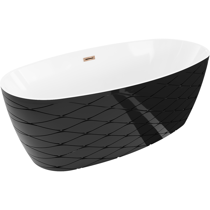 Mexen Olea freistehende Badewanne Design 170 x 80 cm, weiß/schwarz, Überlauf Roségold - 52821708075-60