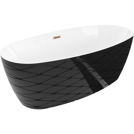 Mexen Olea baignoire autoportante motif 170 x 80 cm, blanc/noir, trop-plein or rose - 52821708075-60