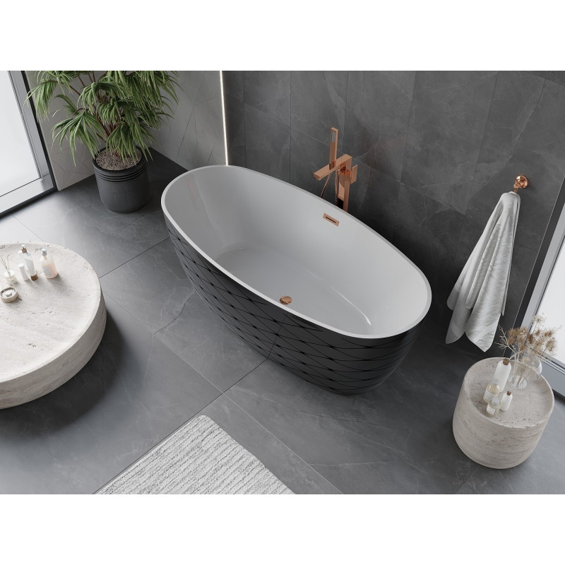 Mexen Olea vabalt seisev vann mudel 170 x 80 cm, valge/must, ülevool roosa kuld - 52821708075-60