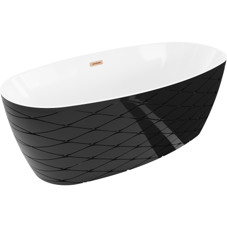 Mexen Olea freestanding bath pattern 170 x 80 cm, white/black, brushed copper overflow - 52821708075-65