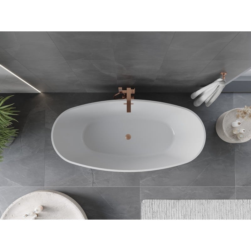 Mexen Olea freistehende Badewanne Muster 170 x 80 cm, weiß/schwarz, Überlauf gebürstetes Kupfer - 52821708075-65