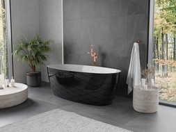 Mexen Olea baignoire autoportante motif 170 x 80 cm, blanche/noire, trop-plein cuivre brossé - 52821708075-65