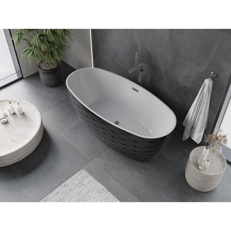 Mexen Olea freistehende Badewanne Muster 170 x 80 cm, weiß/schwarz, Überlauf gebürstet Gun Gray - 52821708075-66
