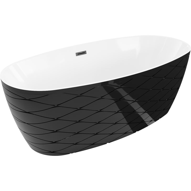 Mexen Olea freestanding bath pattern 170 x 80 cm, white/black, black overflow - 52821708075-70