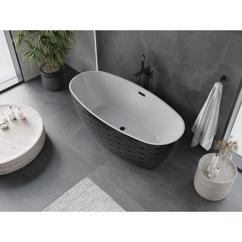 Mexen Olea wanna wolnostojąca wzór 170 x 80 cm, biała/czarna, przelew czarny - 52821708075-70