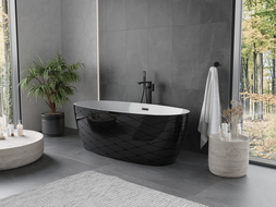Mexen Olea freistehende Badewanne Muster 170 x 80 cm, weiß/schwarz, Überlauf schwarz - 52821708075-70