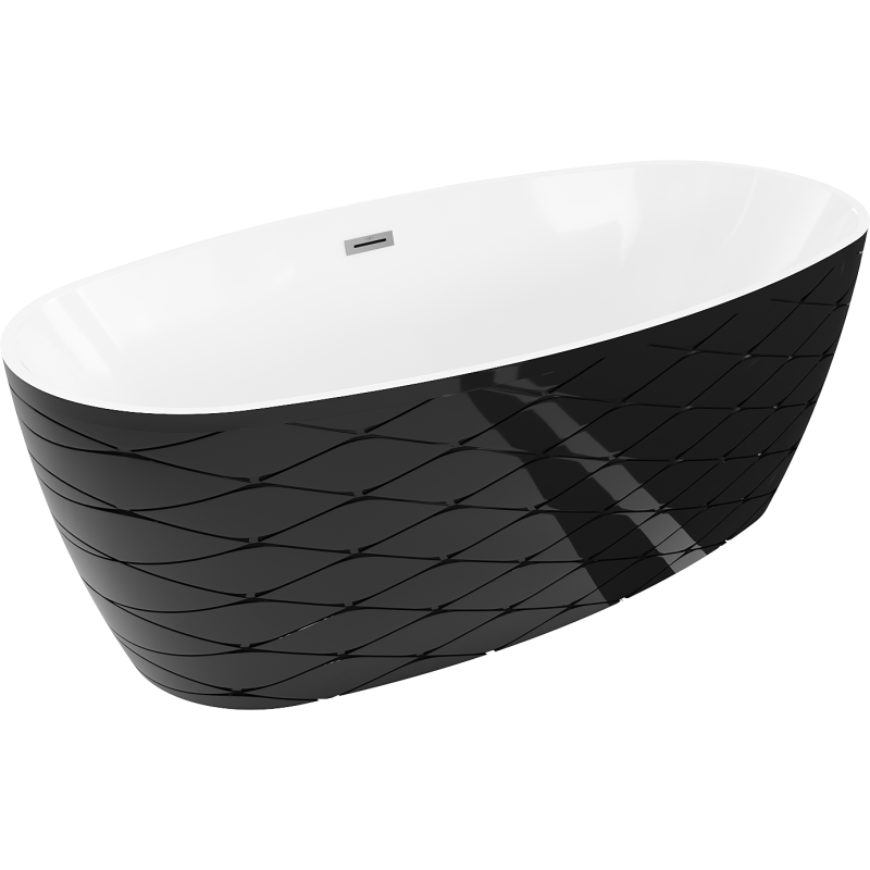 Mexen Olea free-standing bath pattern 170 x 80 cm, white/black, gun metal overflow - 52821708075-95