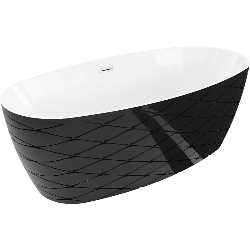 Mexen Olea baignoire autoportante motif 170 x 80 cm, blanc/noir, trop-plein nickel brossé - 52821708075-97