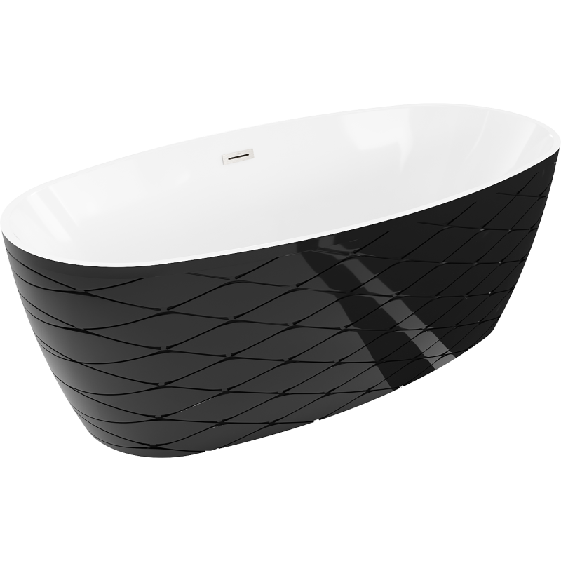 Mexen Olea freistehende Badewanne Design 170 x 80 cm, weiß/schwarz, Überlauf gebürstetes Nickel - 52821708075-97