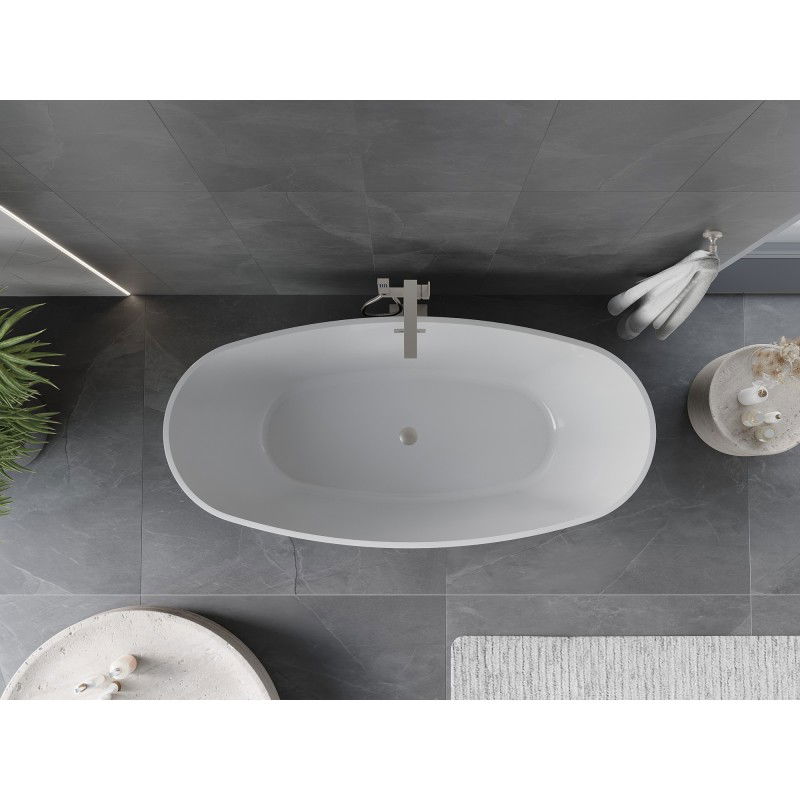 Mexen Olea vasca da bagno autoportante modello 170 x 80 cm, bianca/nera, troppo pieno nichel spazzolato - 52821708075-97