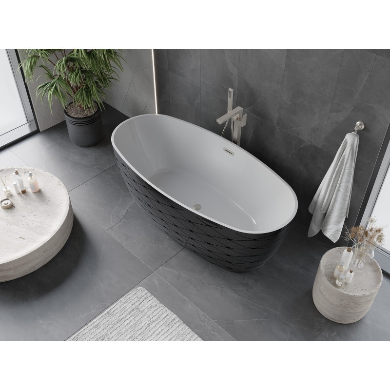 Mexen Olea vaba-seisev vann mustri 170 x 80 cm, valge/must, ülejooks harjatud nikkel - 52821708075-97