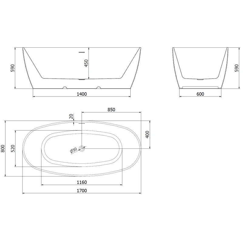 Mexen Lira freistehende Badewanne Muster 170 x 80 cm, weiß, Überlauf Chrom - 52831708000-01