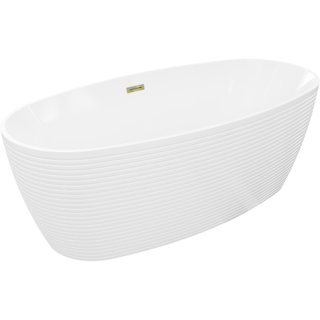 Mexen Lira freistehende Badewanne Muster 170 x 80 cm, weiß, Überlauf gold - 52831708000-50