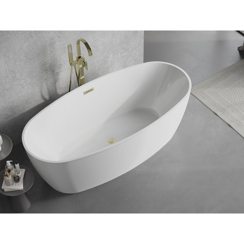 Mexen Lira bañera exenta modelo 170 x 80 cm, blanca, rebosadero dorado cepillado - 52831708000-55
