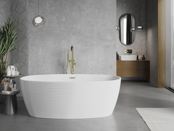 Mexen Lira fräistoend Badewanne Muster 170 x 80 cm, wäiss, Iwwerfloss gëllen gebierstegt - 52831708000-55