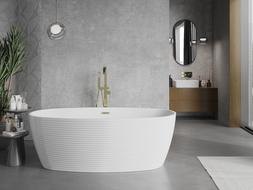 Mexen Lira freistehende Badewanne Modell 170 x 80 cm, weiß, Überlauf gold gebürstet - 52831708000-55