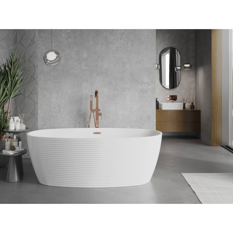 Mexen Lira freistehende Badewanne Muster 170 x 80 cm, weiß, Überlauf gebürstetes Kupfer - 52831708000-65