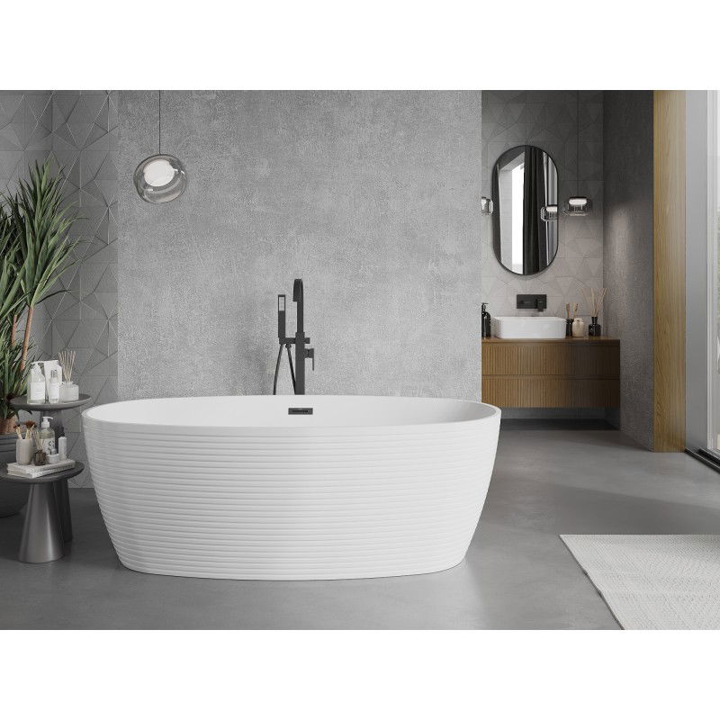 Mexen Lira μπανιέρα αυτόνομη σχέδιο 170 x 80 cm, λευκή, υπερχείλιση μαύρη