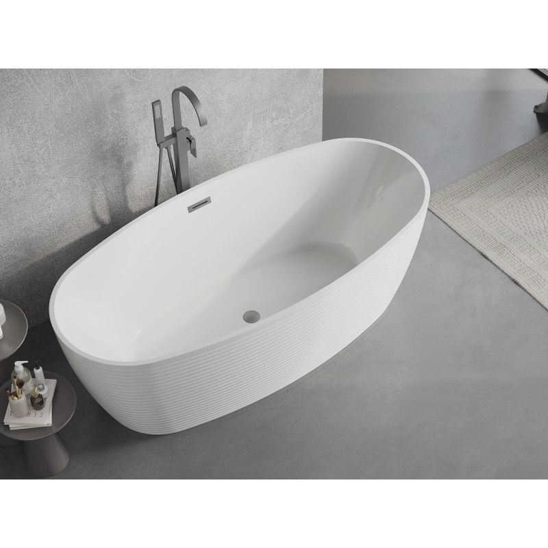 Mexen Lira freistehende Badewanne Muster 170 x 80 cm, weiß, Überlauf Gun Metal - 52831708000-95