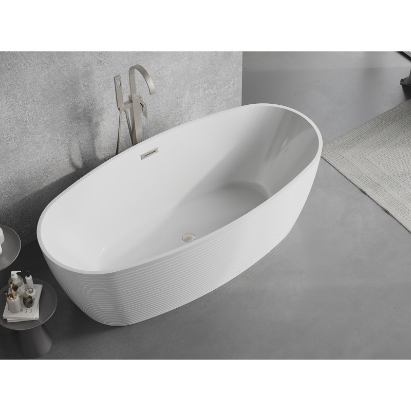 Mexen Lira wanna wolnostojąca wzór 170 x 80 cm, biała, przelew nikiel szczotkowany - 52831708000-97