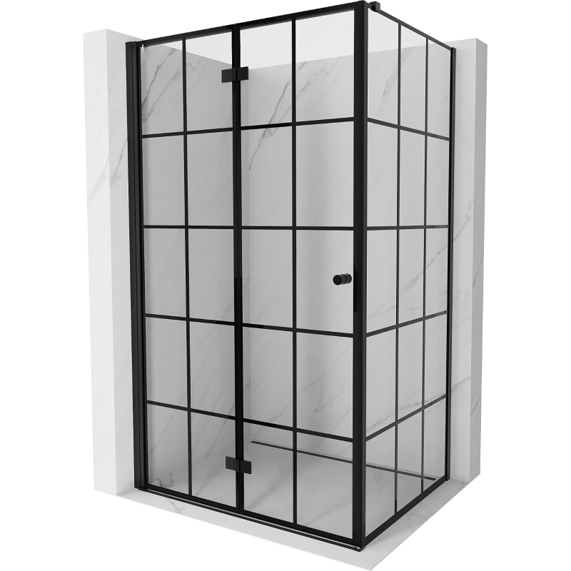 Mexen Mist-F T faltbare Duschkabine links 85 x 120 cm, schwarzes Gitter, schwarz - 8A6T-085-120-70-77-L