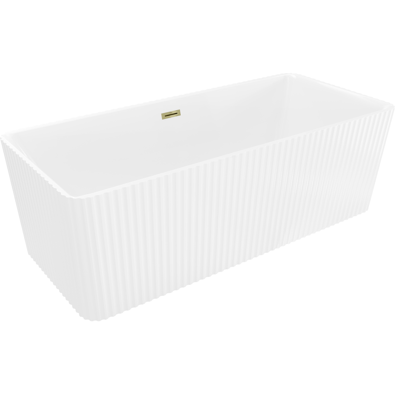 Mexen Nila free-standing fluted bath 170 x 75 cm, white, overflow gold - 52841708000-50