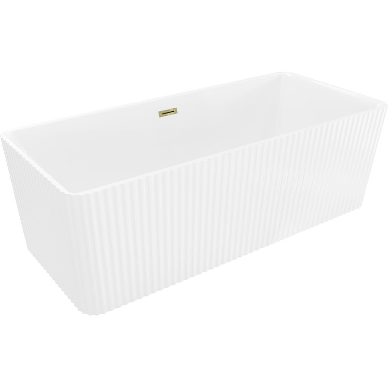 Mexen Nila freistehende geriffelte Badewanne 170 x 75 cm, weiß, Überlauf gold - 52841708000-50