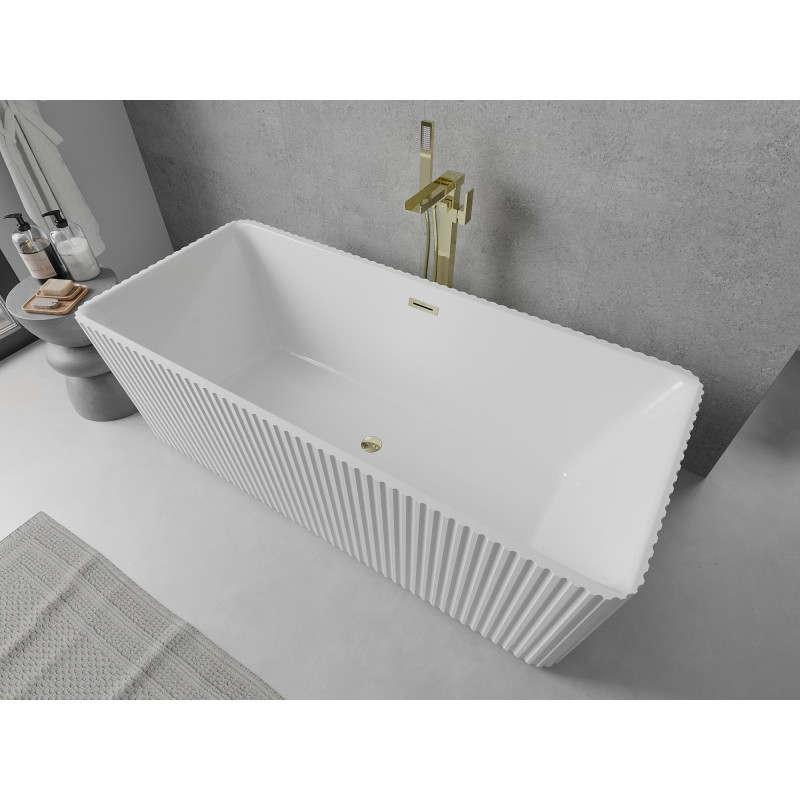 Mexen Nila wanna wolnostojąca ryflowana 170 x 75 cm, biała, przelew złoty - 52841708000-50