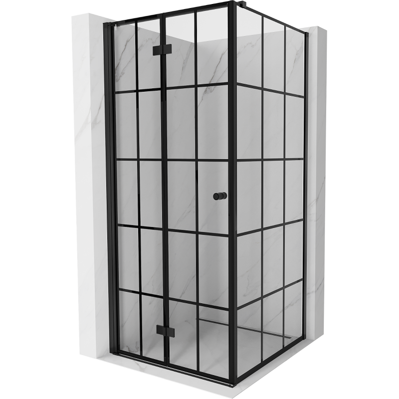 Mexen Mist-F T Duschkabine klappbar links 120 x 120 cm, schwarzes Gitter, schwarz - 8A6T-120-120-70-77-L