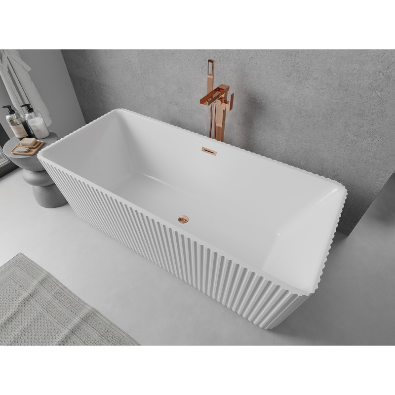 Mexen Nila wanna wolnostojąca ryflowana 170 x 75 cm, biała, przelew różowe złoto - 52841708000-60