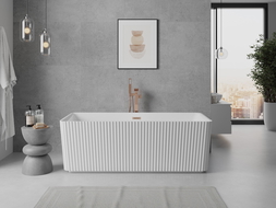 Mexen Nila freestanding ribbed bath 170 x 75 cm, white, brushed copper overflow - 52841708000-65