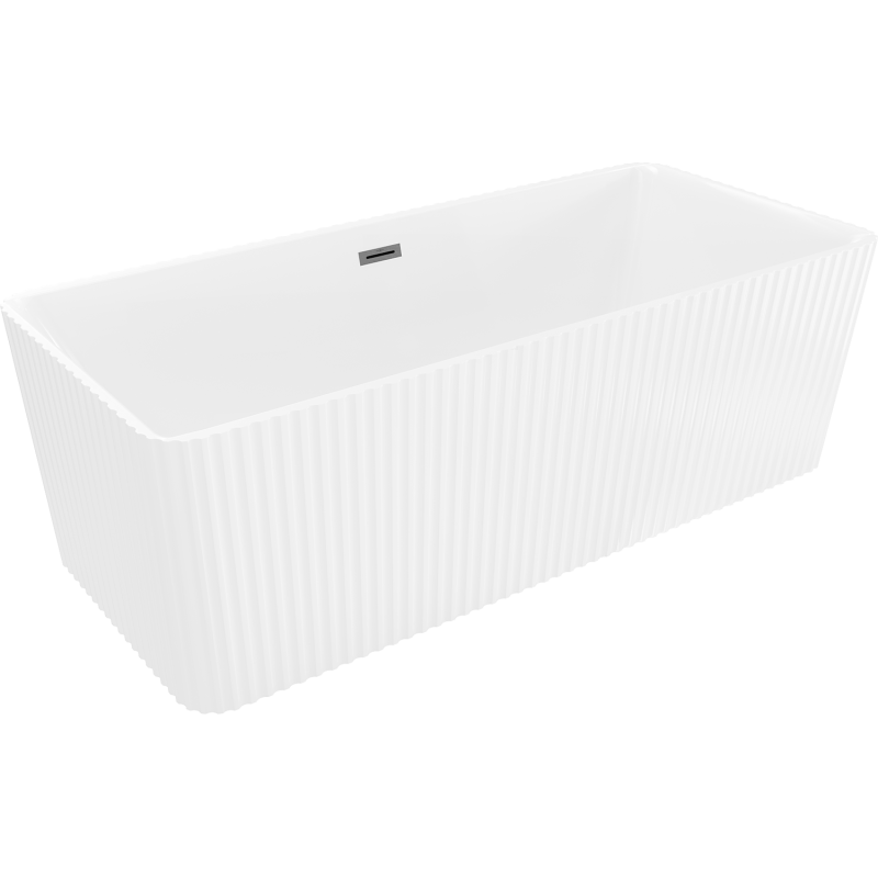 Mexen Nila freestanding fluted bath 170 x 75 cm, white, overflow brushed gun gray - 52841708000-66