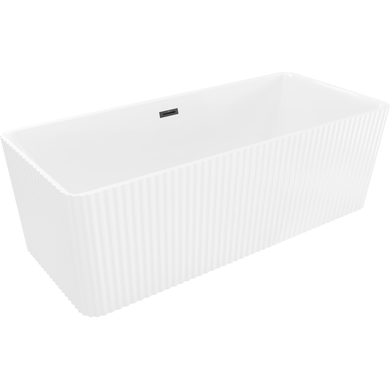 Mexen Nila bañera exenta acanalada 170 x 75 cm, blanca, rebosadero negro - 52841708000-70