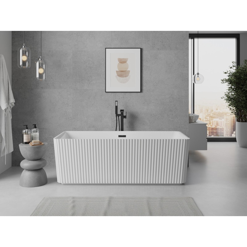 Mexen Nila wanna wolnostojąca ryflowana 170 x 75 cm, biała, przelew czarny - 52841708000-70
