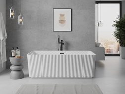 Mexen Nila freistehende geriffelte Badewanne 170 x 75 cm, weiß, Überlauf schwarz - 52841708000-70