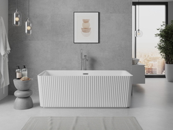 Mexen Nila freistehende gerillte Badewanne 170 x 75 cm, weiß, Überlauf Gun Metal - 52841708000-95