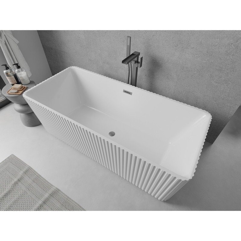 Mexen Nila wanna wolnostojąca ryflowana 170 x 75 cm, biała, przelew gun metal - 52841708000-95