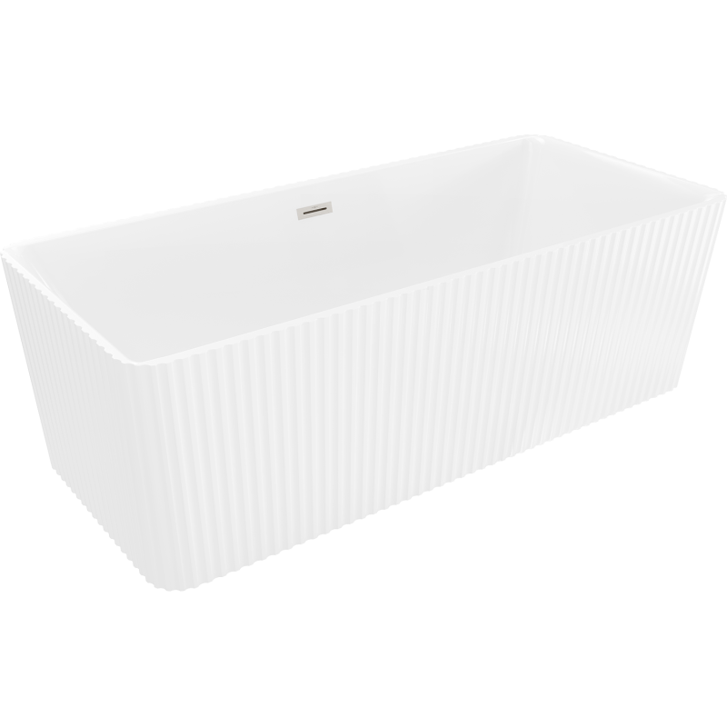 Mexen Nila bañera exenta acanalada 170 x 75 cm, blanca, rebosadero níquel cepillado - 52841708000-97