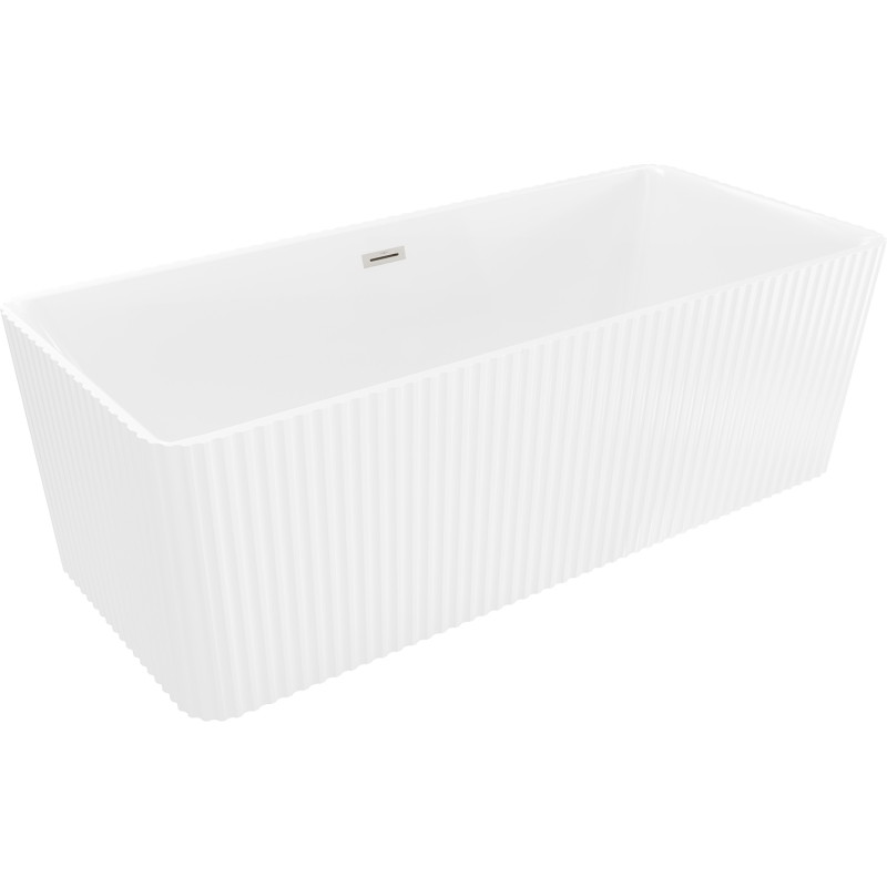 Mexen Nila eraldiseisev triibuline vann 170 x 75 cm, valge, ülejooksu avaga harjatud nikkel - 52841708000-97