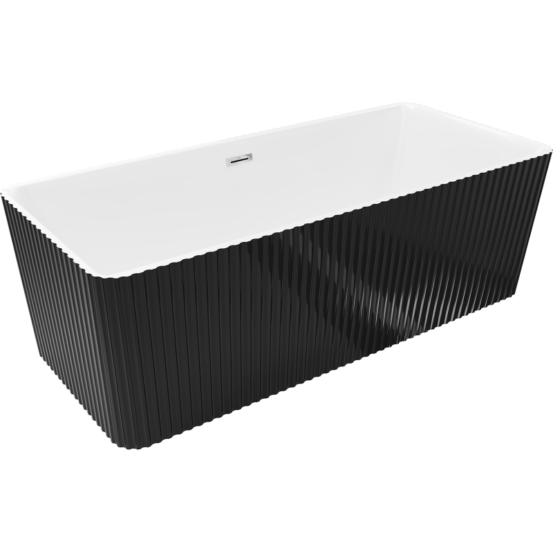 Mexen Nila freestanding ribbed bathtub 170 x 75 cm, white/black, chrome overflow - 52841708075-01