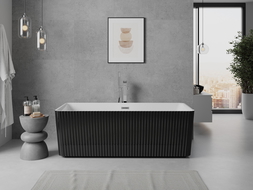 Mexen Nila freistehende geriffelte Badewanne 170 x 75 cm, weiß/schwarz, Überlauf chrom - 52841708075-01
