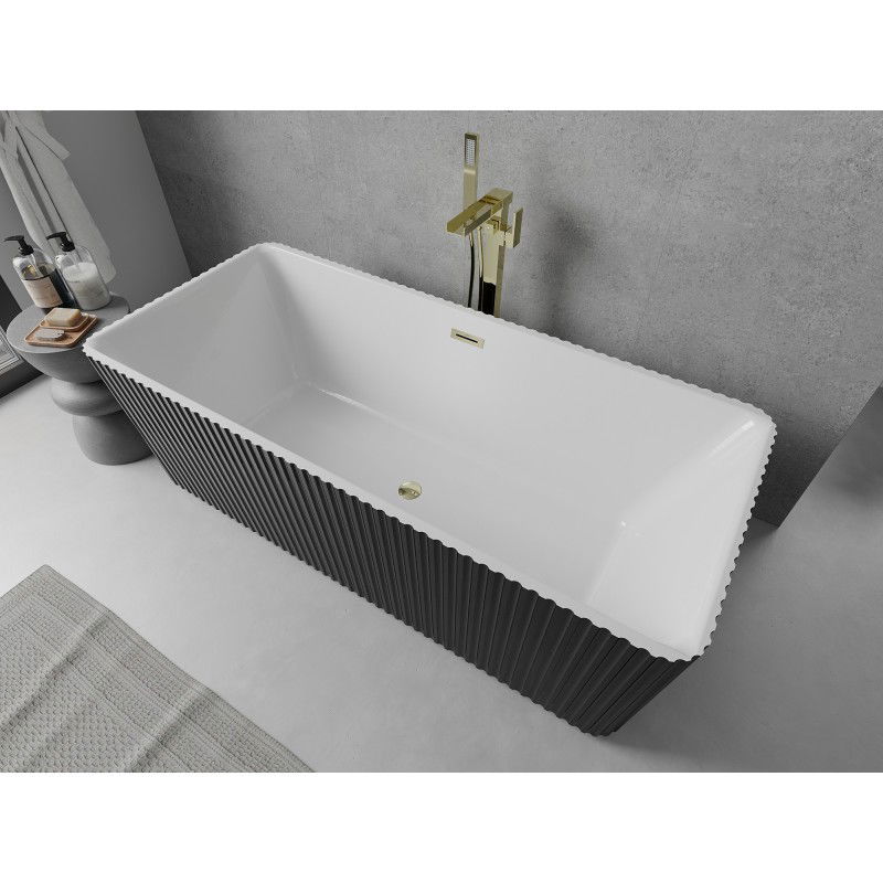 Mexen Nila baignoire autoportante striée 170 x 75 cm, blanche/noire, trop-plein doré - 52841708075-50