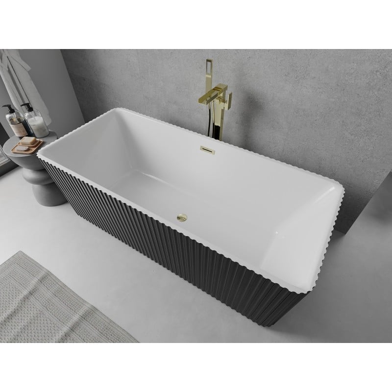 Mexen Nila freestanding ribbed bathtub 170 x 75 cm, white/black, gold overflow - 52841708075-50