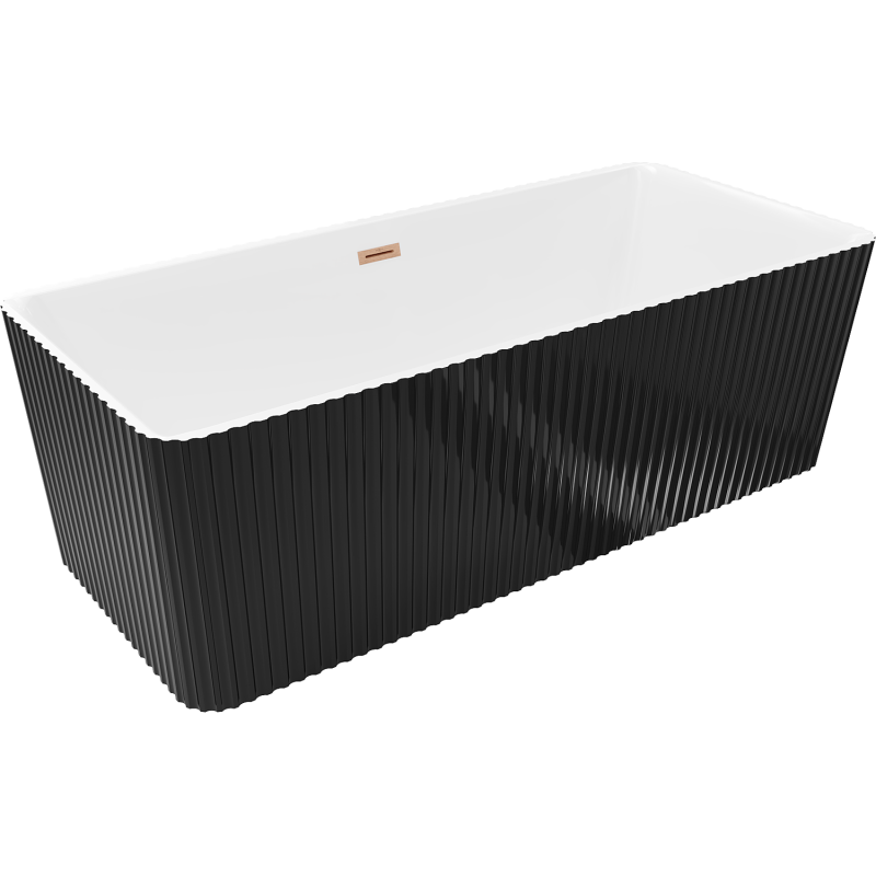 Mexen Nila bañera exenta acanalada 170 x 75 cm, blanco/negro, rebosadero cobre cepillado - 52841708075-65