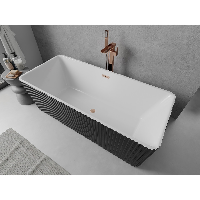 Mexen Nila samostojeća rebrasta kada 170 x 75 cm, bijela/crna, preljev bakar brušeni - 52841708075-65